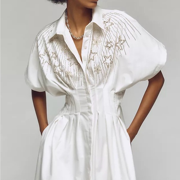 White Embroidered Maxi Shirt Dress with Belt from Anthropologie NWT - Picture 3 of 9
